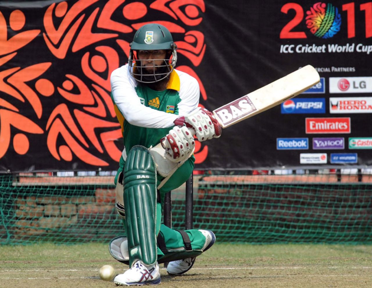 Hashim Amla plays a reverse-sweep in the nets, Feroz Shah Kotla, Delhi, Februaru 23, 2011