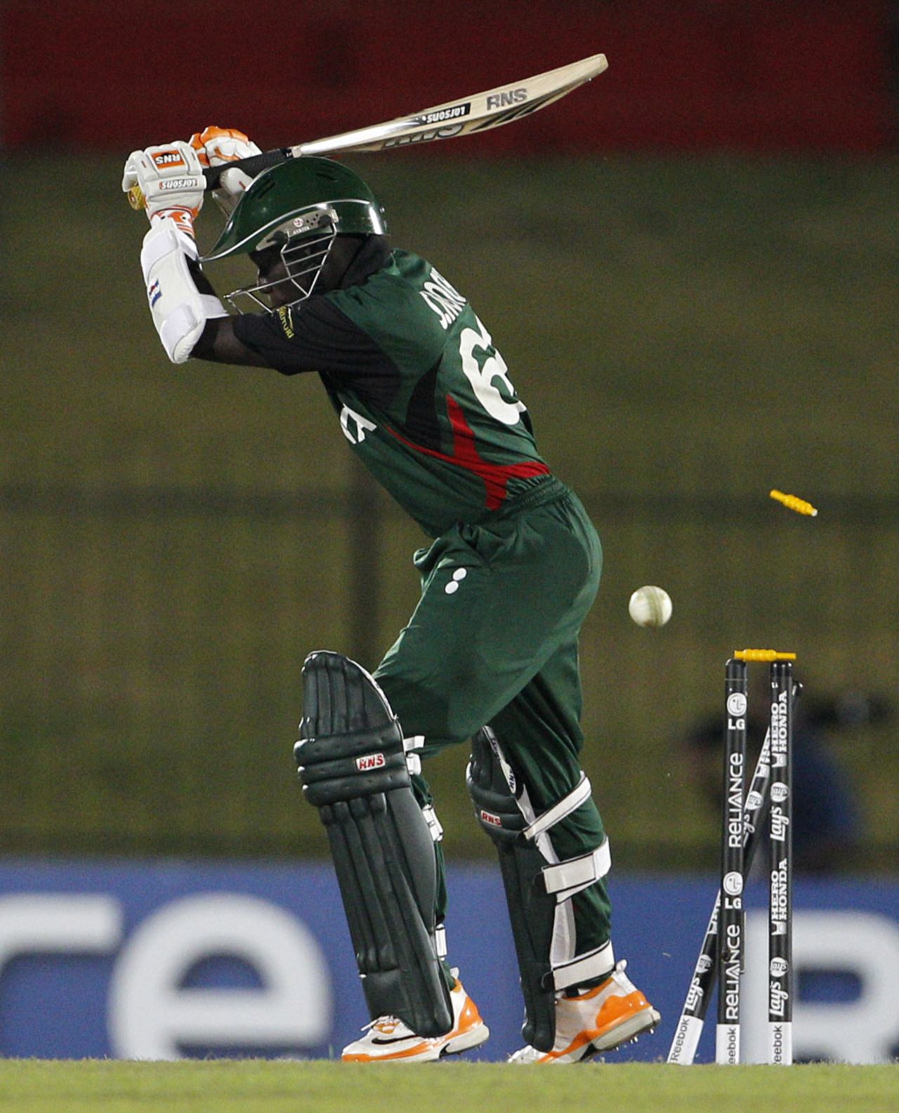 Shem Ngoche is bowled by Umar Gul, Kenya v Pakistan, World Cup, Group A, Hambantota, February 23, 2011