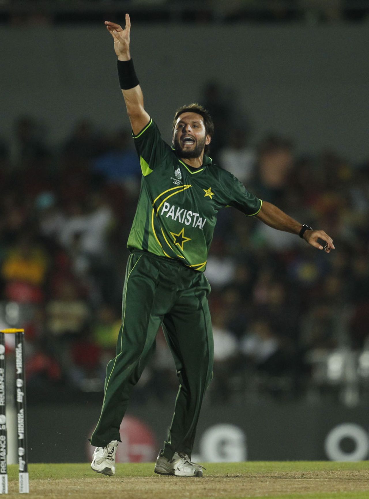 Shahid Afridi made several appeals for lbw during his 5 for 16 spell, Kenya v Pakistan, World Cup, Group A, Hambantota, February 23, 2011