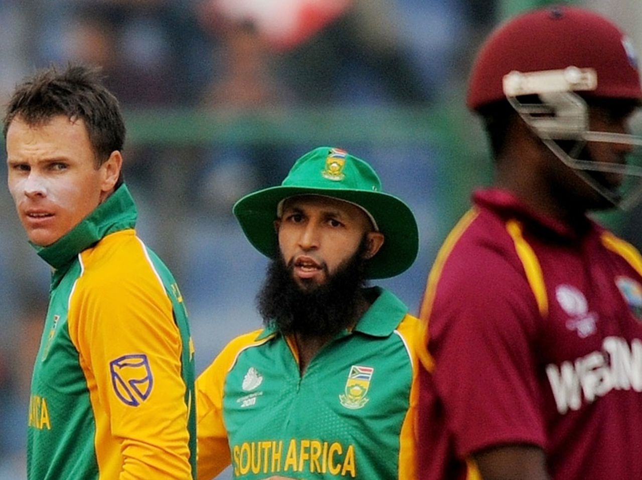 Johan Botha looks back at Darren Bravo after dismissing him for 73 , South Africa v West Indies, World Cup, Group B, Delhi, February 24, 2011