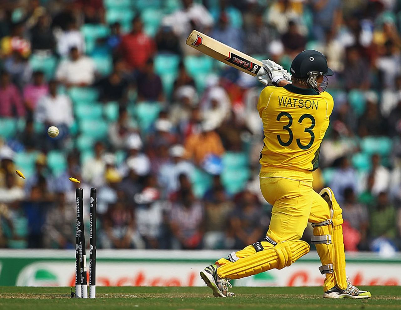Shane Watson was bowled off an inside edge, Australia v New Zealand, Group A, Nagpur, February 25, 2011