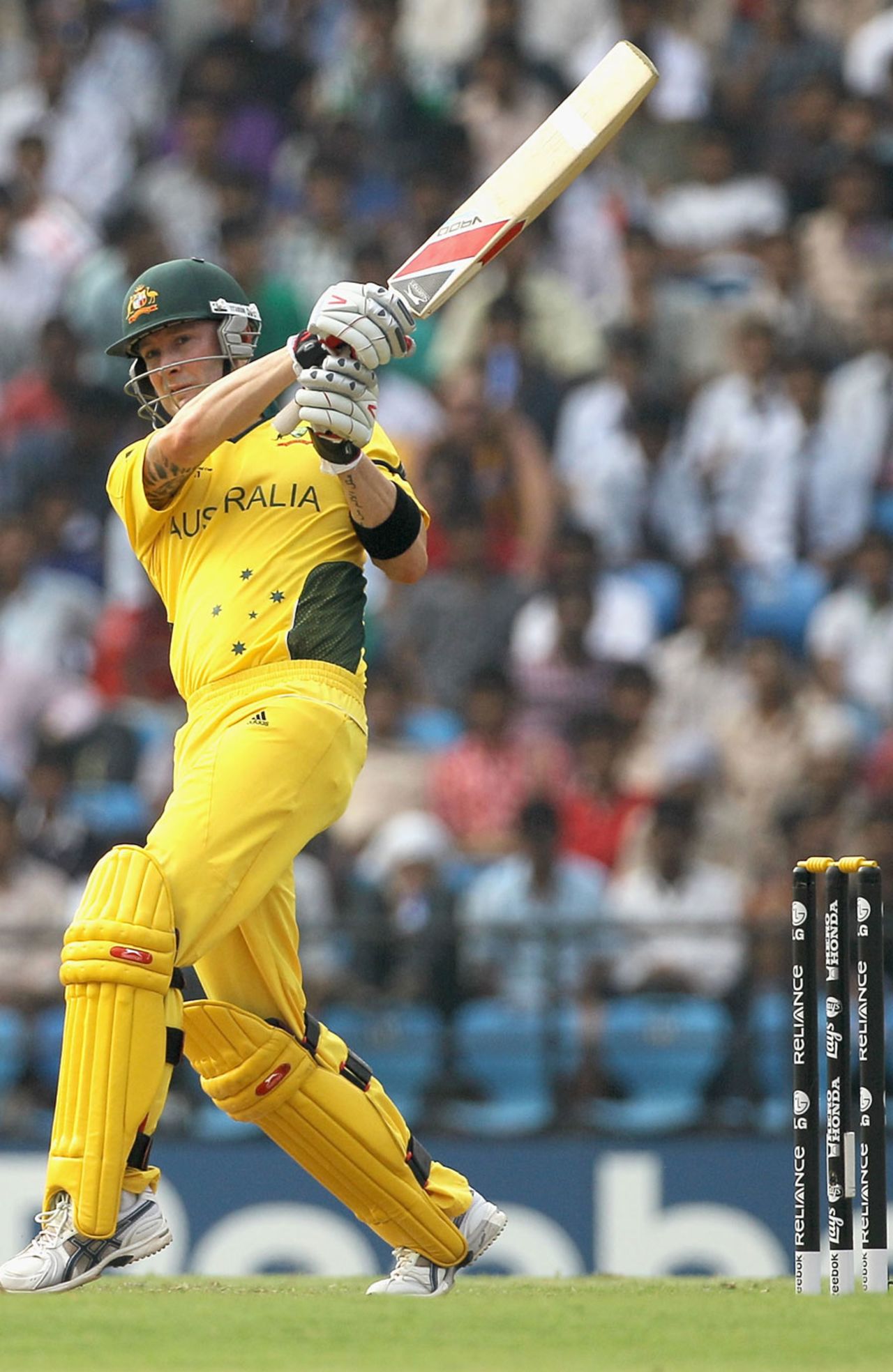 Michael Clarke plays the pull shot, Australia v New Zealand, Group A, Nagpur, February 25, 2011