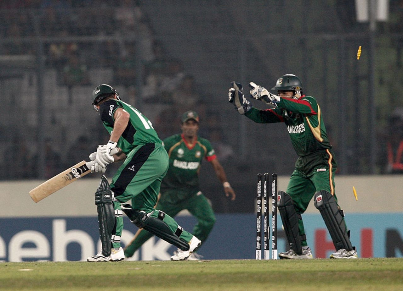 Andrew White hung around tentatively before being bowled by Mohammad Ashraful, Bangladesh v Ireland, World Cup 2011, Mirpur, February 25, 2010
