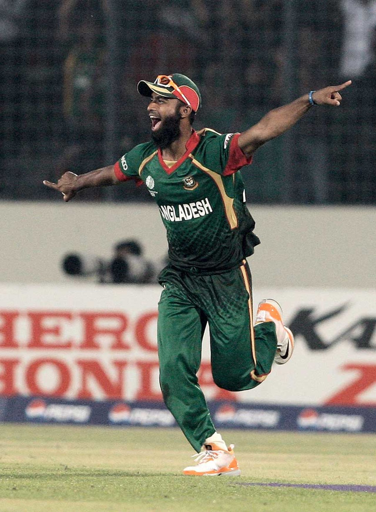 Suhrawadi Shuvo, on as a sub fielder, took the catch to remove Kevin O'Brien, Bangladesh v Ireland, World Cup 2011, Mirpur, February 25, 2010
