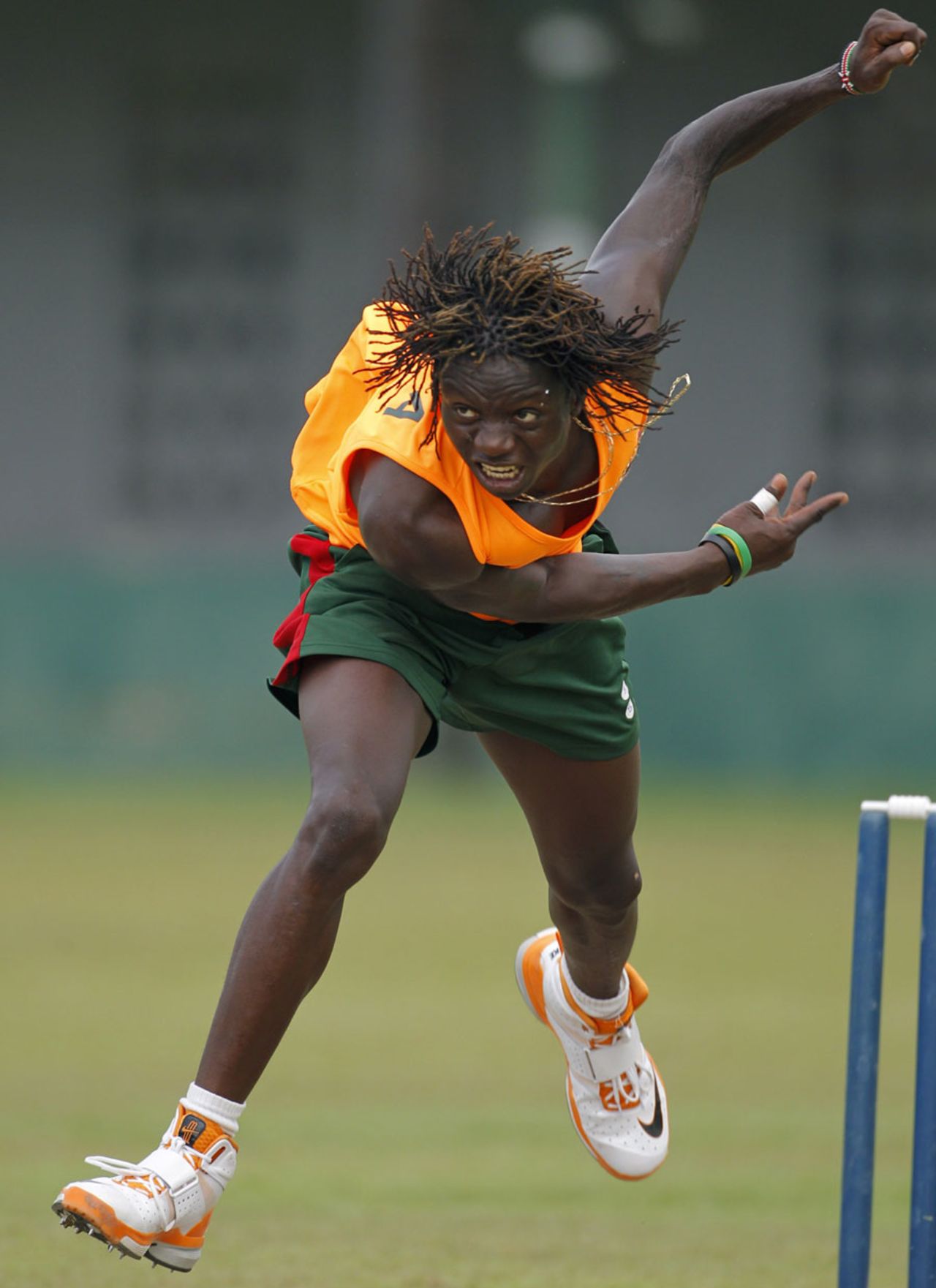 Nehemiah Odhiambo bowls during a training session, Colombo, February 25, 2011
