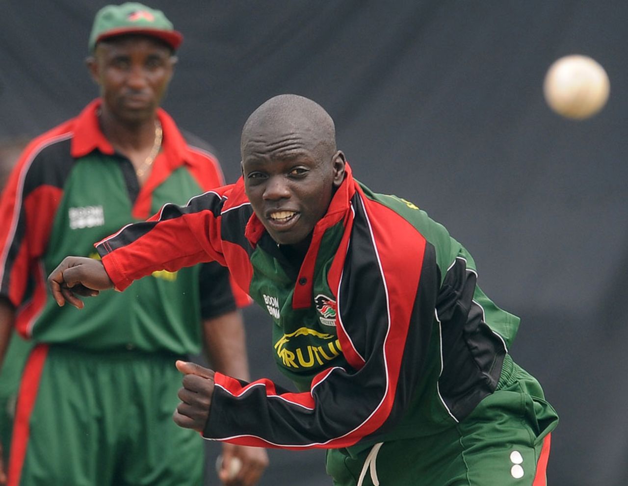 Kenya's Shem Ngoche bowls during a training session at the P Sara Oval, Colombo, February 26, 2011