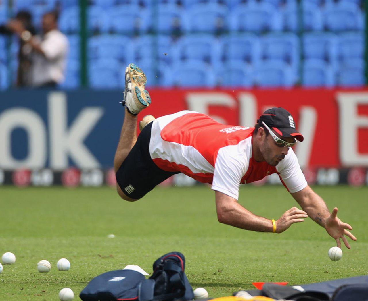 Michael Yardy fields during England's training session, Bangalore, February 26, 2011