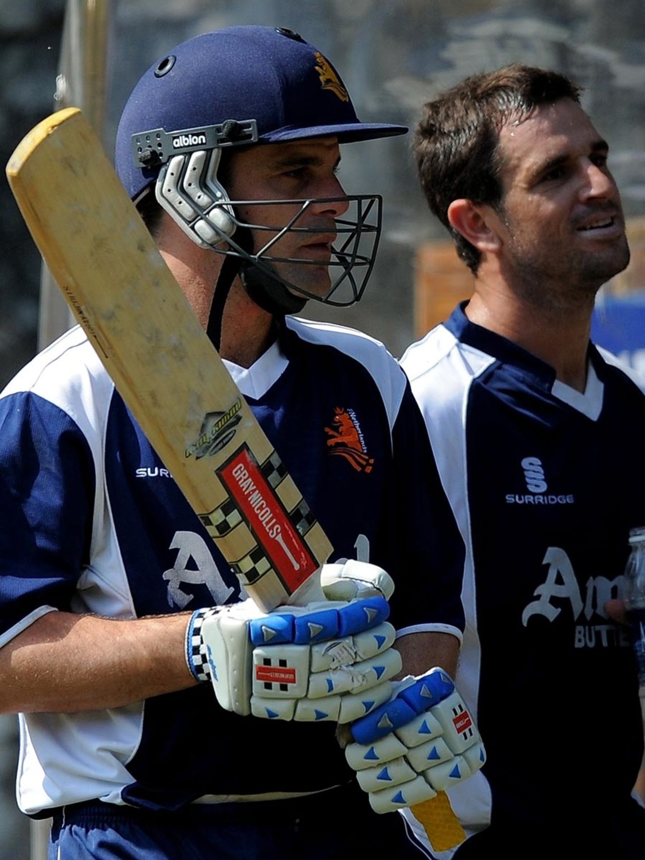 Netherlands captain Peter Borren and Ryan ten Doeschate at a training session, Delhi, February 27, 2011