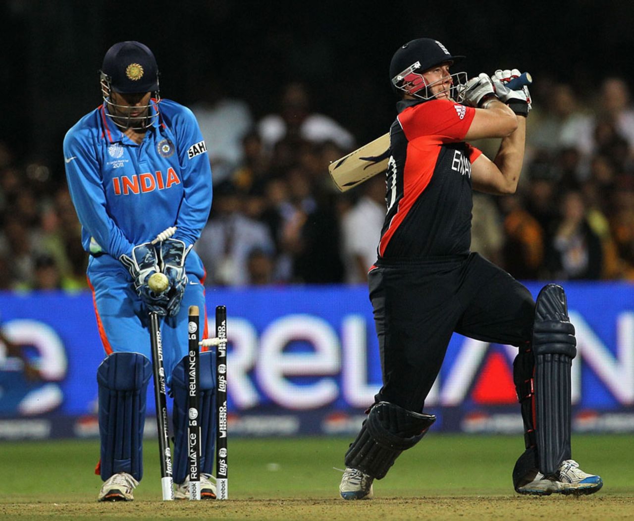 Tim Bresnan is bowled by Piyush Chawla, India v England, World Cup, Group B, Bangalore, February 27, 2011