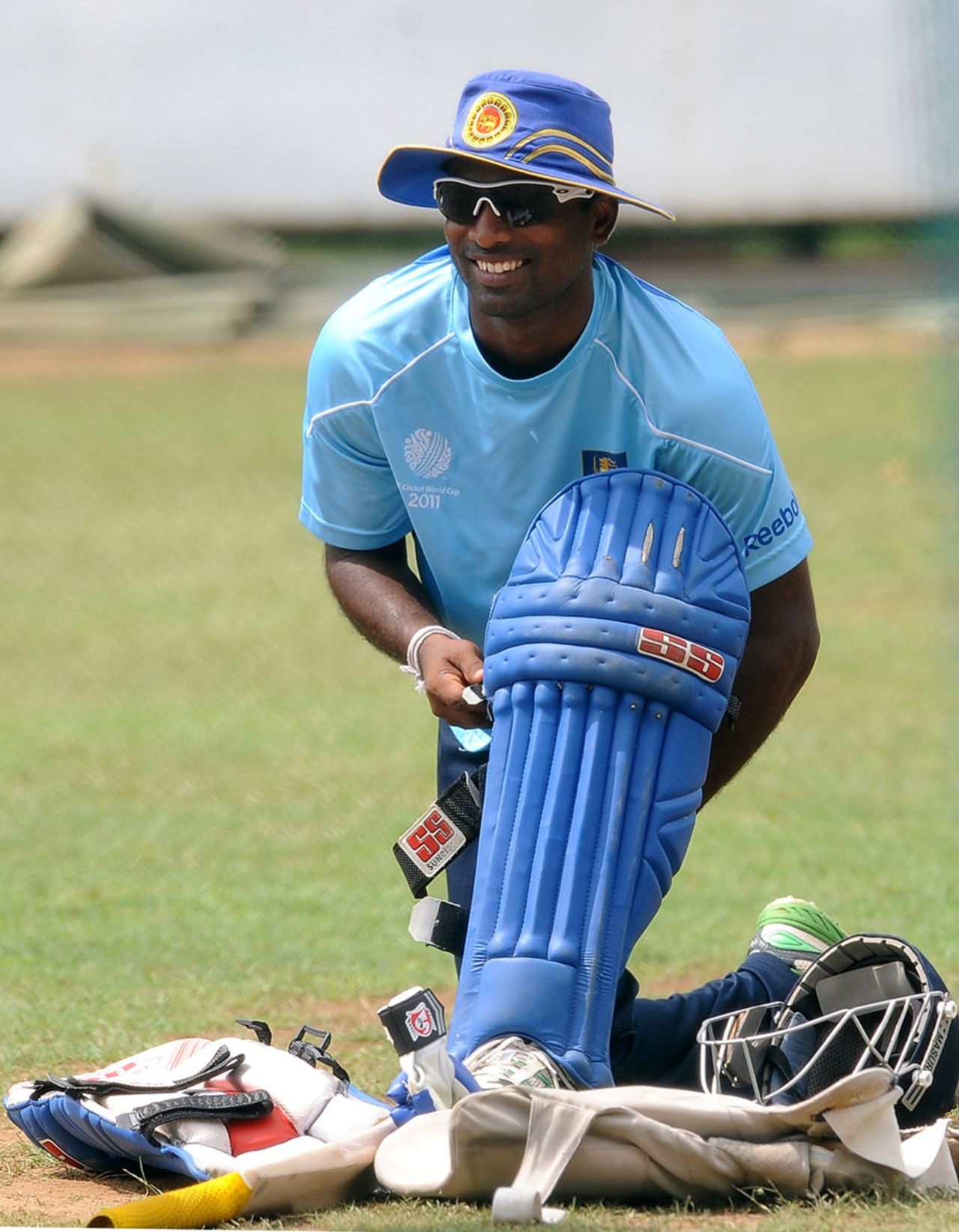Chamara Silva pads up during practice, Colombo February 28, 2011