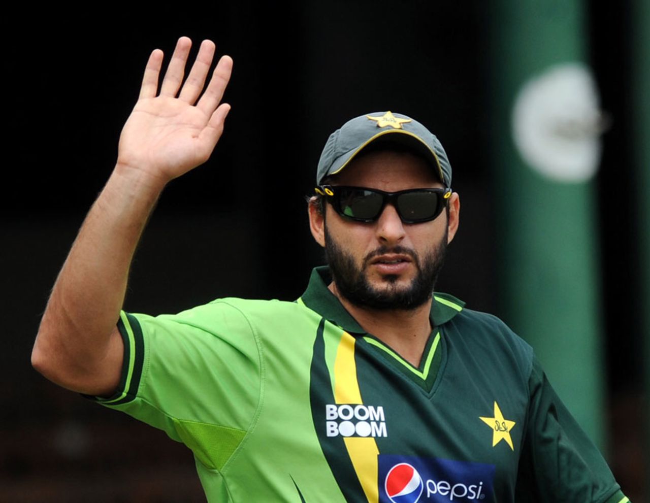 Shahid Afridi gestures to team-mates at the P Sara Oval, Colombo, February 28, 2011