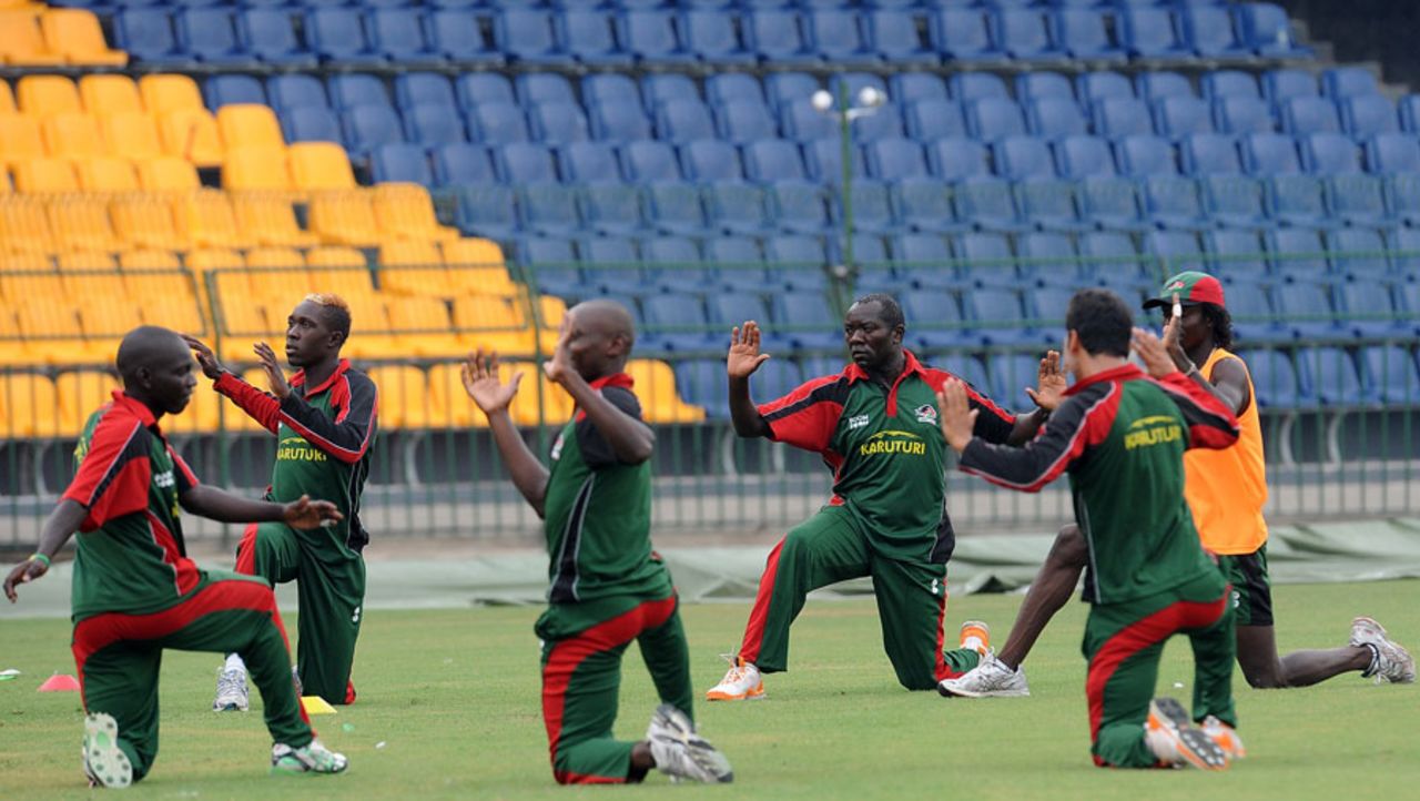 Kenya players stretch during practice, Colombo, February 28, 2011