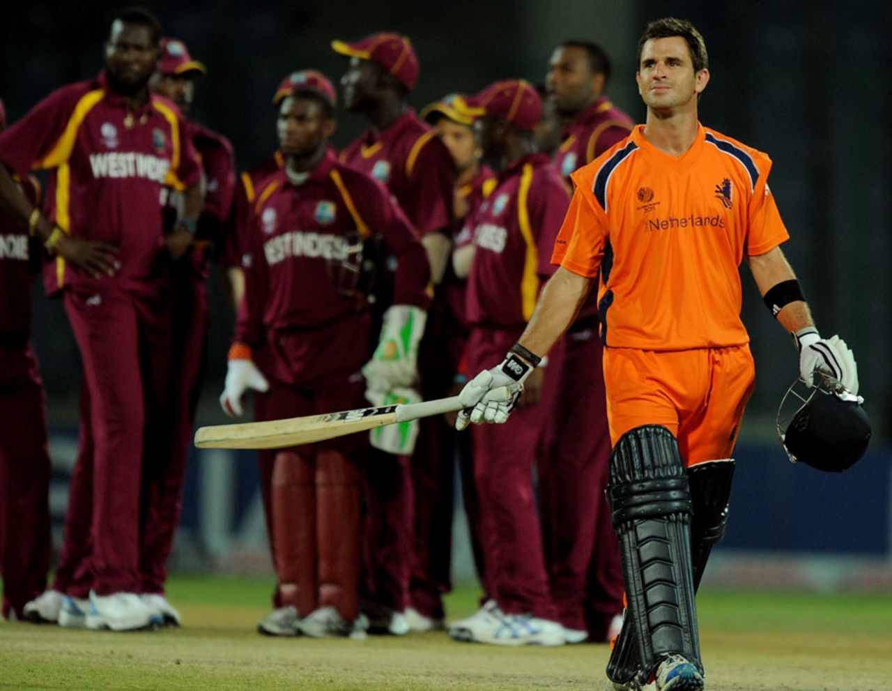 Ryan ten Doeschate walks off after being knocked over for 7, Netherlands v West Indies, Group B, World Cup 2011, Delhi, February 28, 2011