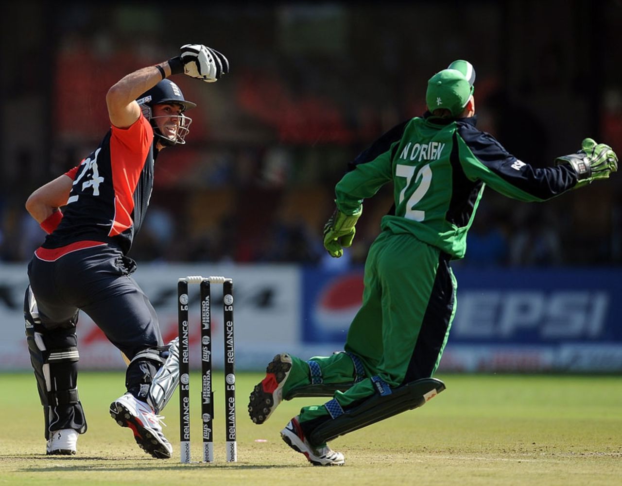 Kevin Pietersen gave his innings away with a tame reverse-sweep against Paul Stirling, England v Ireland, World Cup 2011, Bangalore, March 2, 2011
