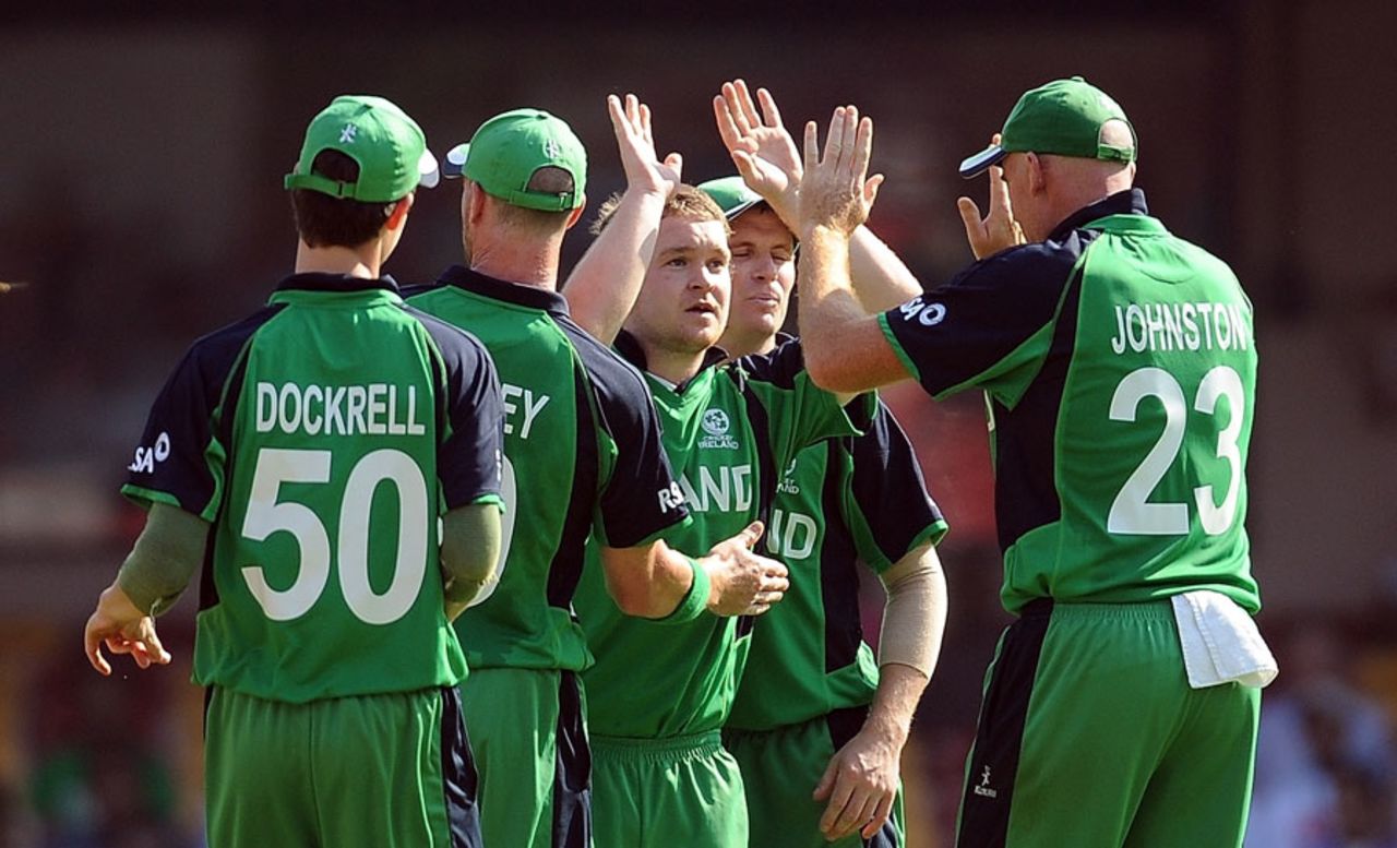 Paul Stirling celebrates the dismissal of Kevin Pietersen, England v Ireland, World Cup 2011, Bangalore, March 2, 2011