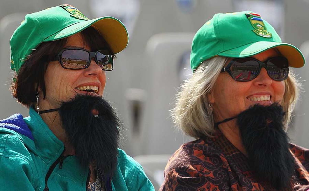 Two Hashim Amla fans enjoy the proceedings in Mohali, Netherlands v South Africa, World Cup 2011, Mohali, March 3, 2011