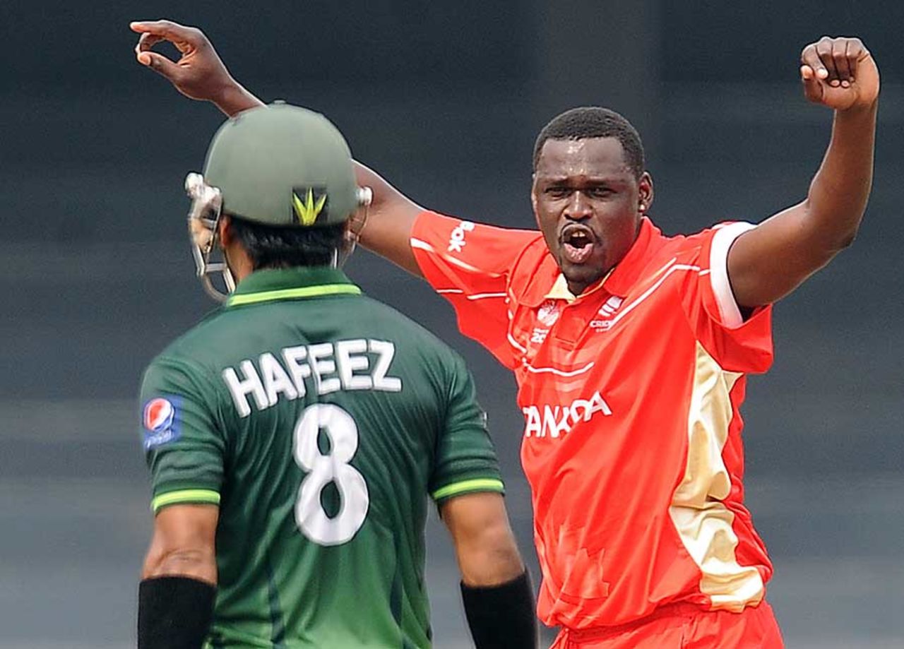 Henry Osinde exults after snaring Mohammaf Hafeez, Canada v Pakistan, Group A, World Cup 2011, Colombo, March 3, 2011