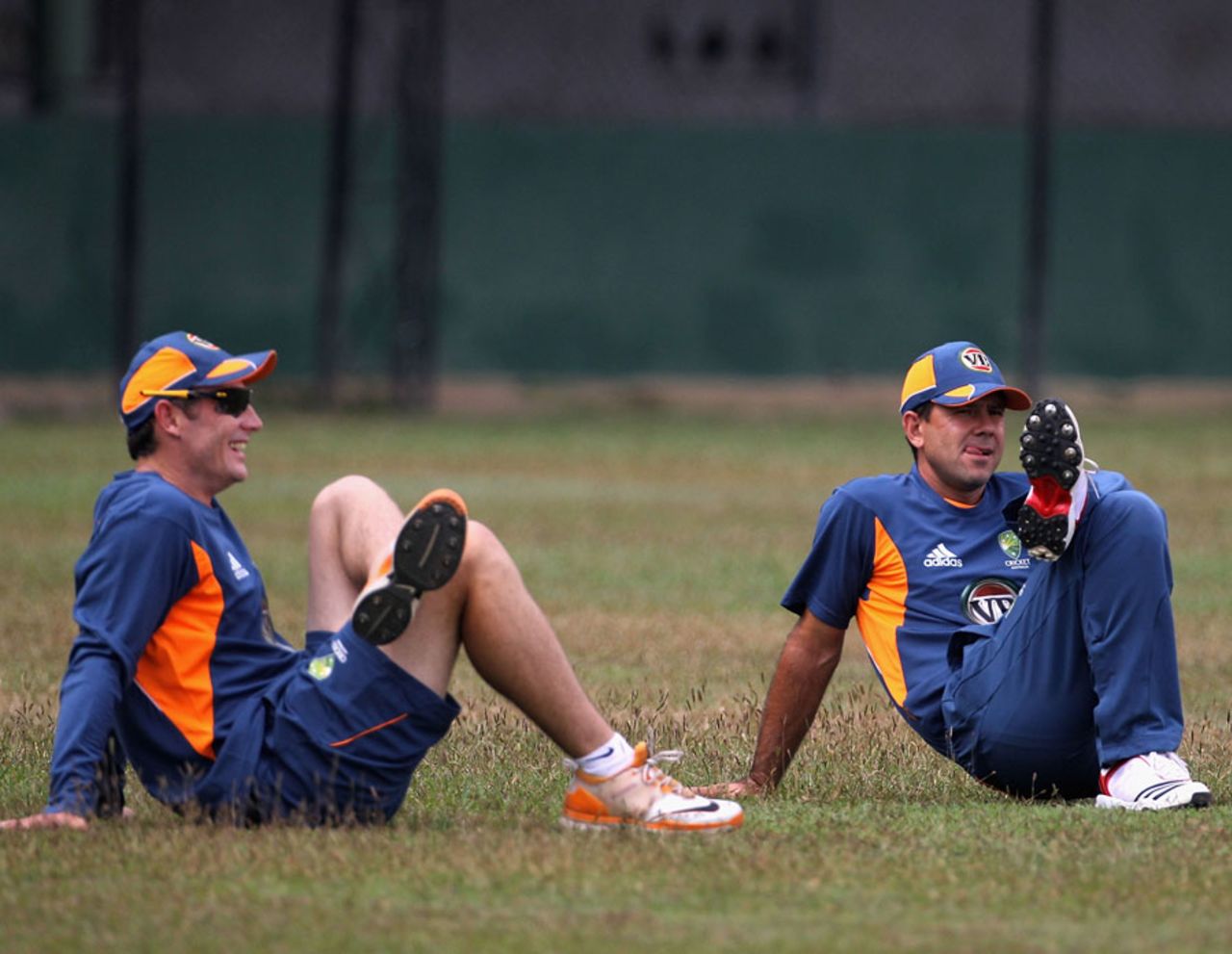 David Hussey and Ricky Ponting warm up during practice, Colombo, March 3, 2011