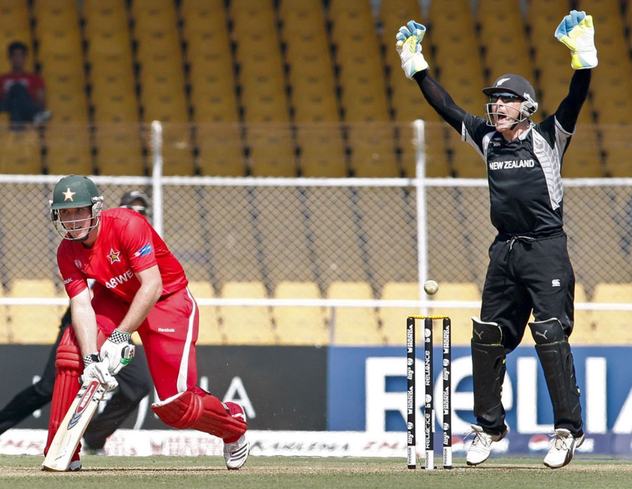 Brendon McCullum appeals successfully for the wicket of Brendan Taylor, New Zealand v Zimbabwe, Group A, World Cup 2011, Motera, March 4, 2011