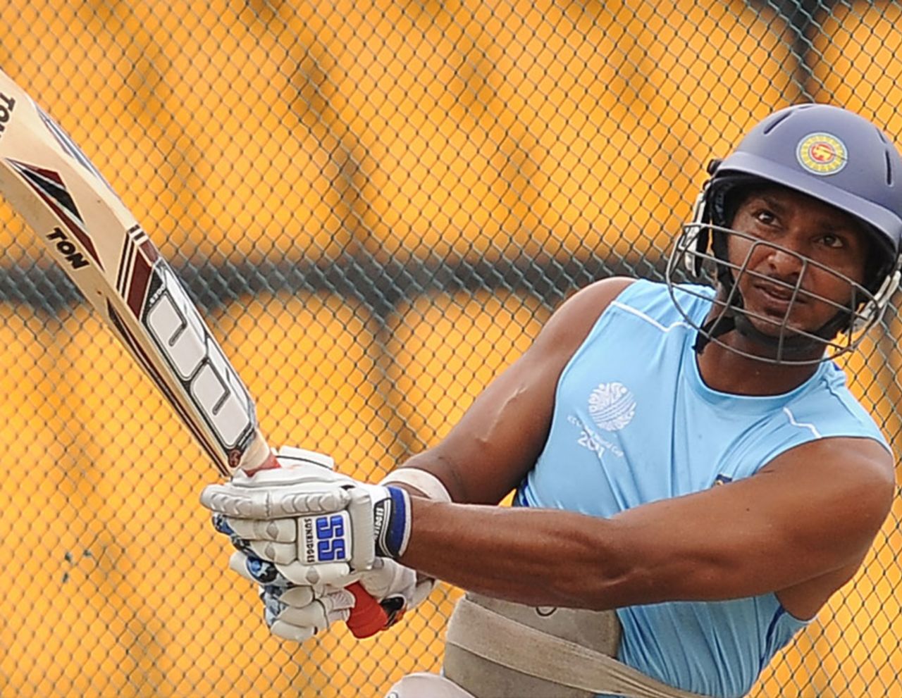 Kumar Sangakkara hits out during practice, Colombo, March 4, 2011