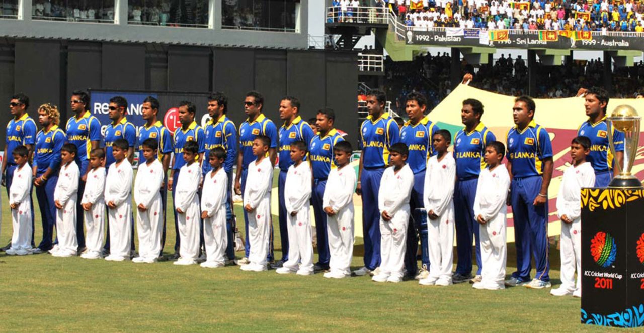 The Sri Lanka team sing their national anthem, Sri Lanka v Australia, Group A, World Cup 2011, Colombo, March 5, 2011