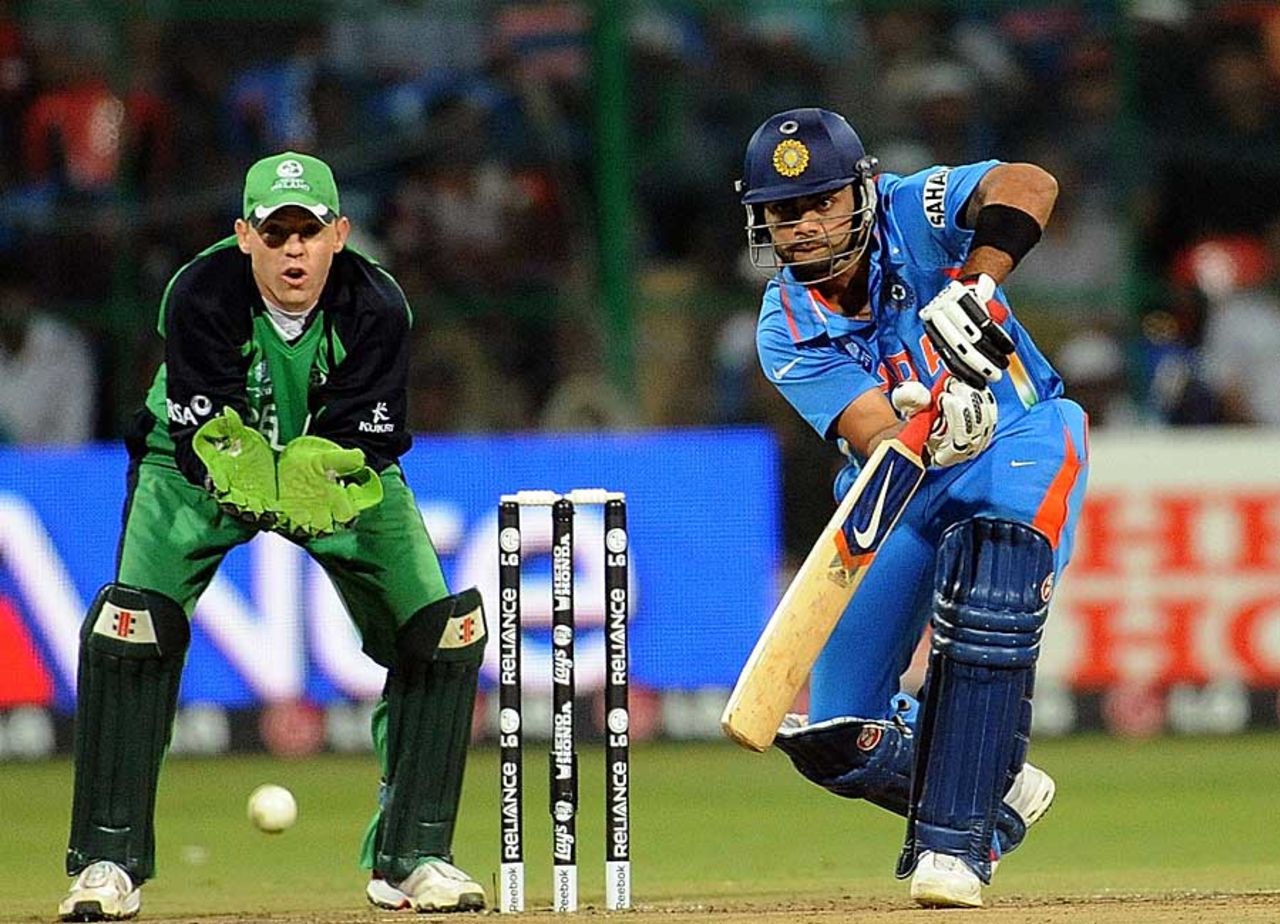Virat Kohli pushes one into the off side, India v Ireland, Group B, World Cup 2011, Bangalore, March 6, 2011
