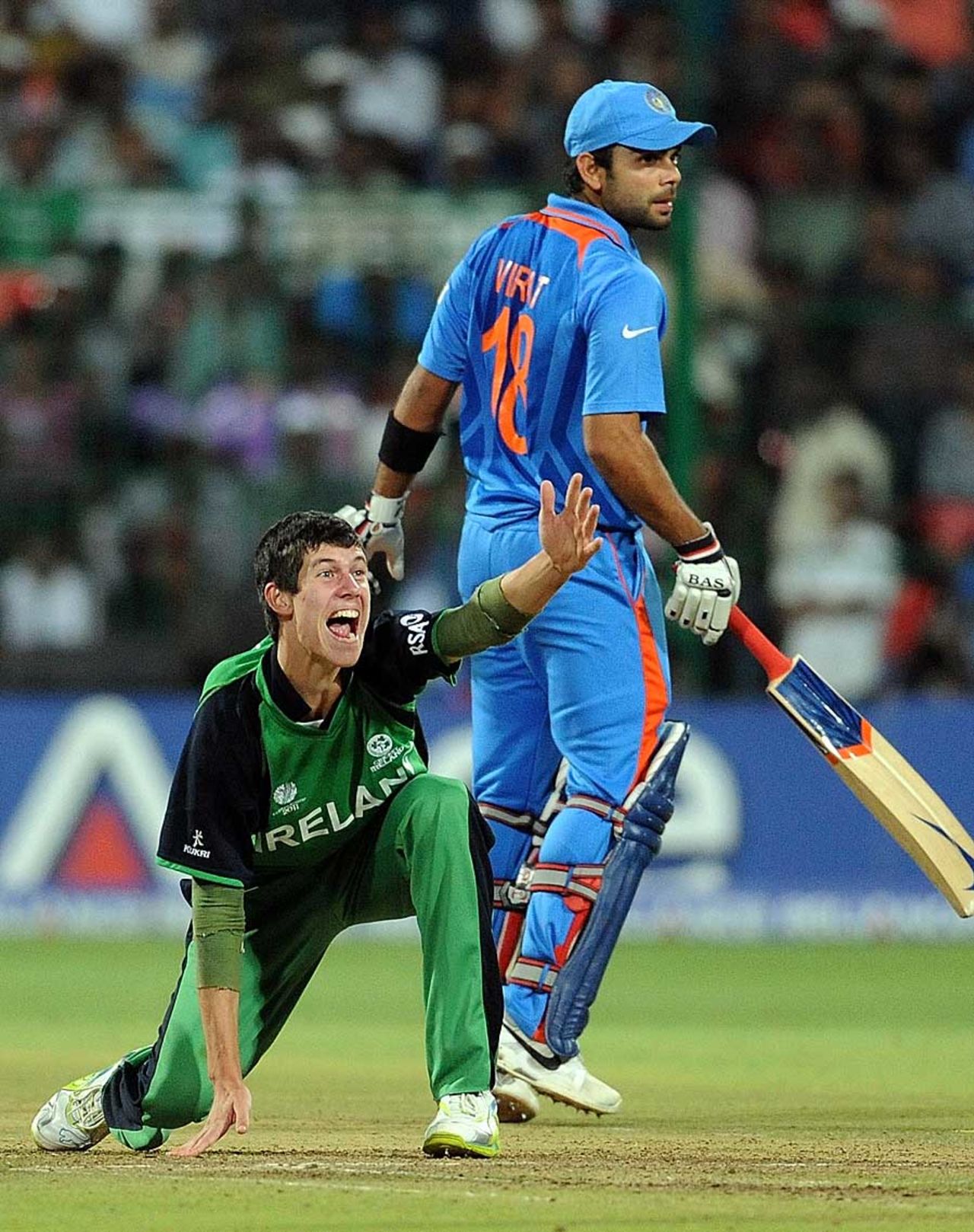 George Dockrell appeals successfully for an lbw against Sachin Tendulkar, India v Ireland, Group B, World Cup 2011, Bangalore, March 6, 2011