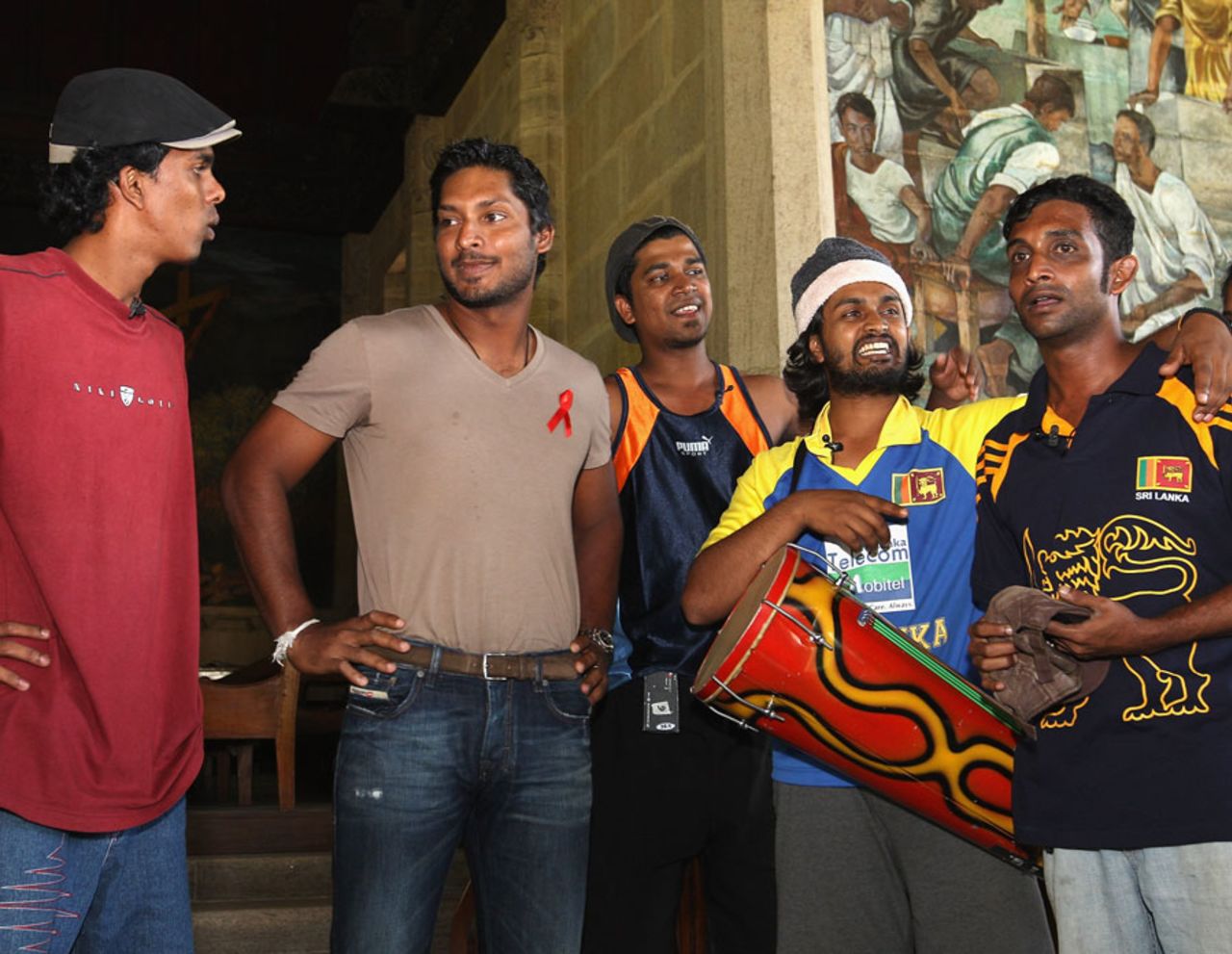 Kumar Sangakkara interacts with fans at his old school, Trinity College, Kandy, March 8, 2011