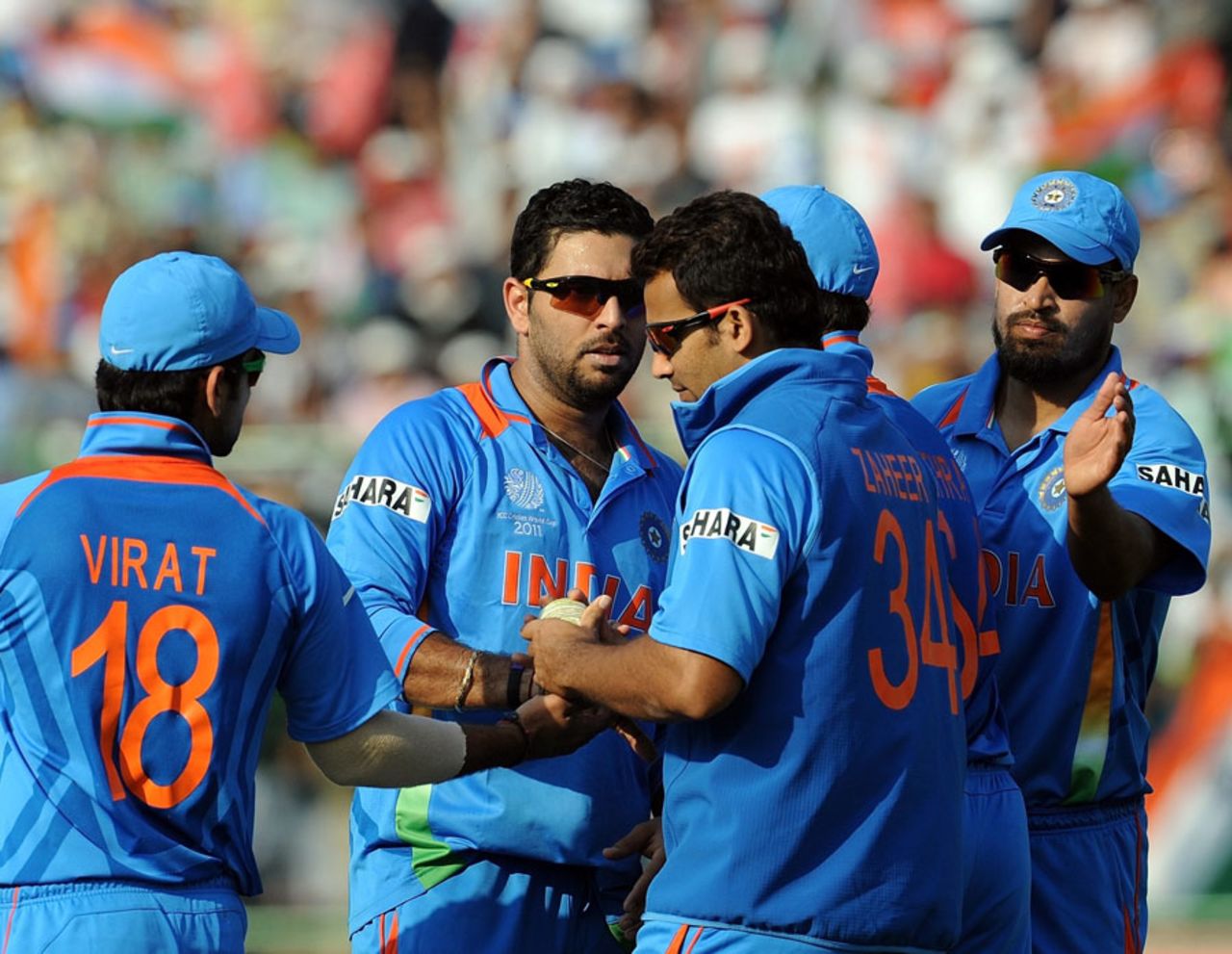 India get-together after dismissing Ryan ten Doeschate, India v Netherlands, Group B, World Cup, Delhi, March 9, 2011