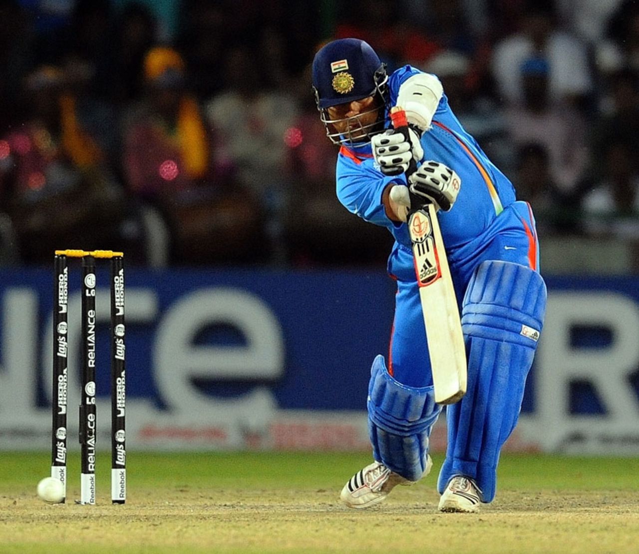 Sachin Tendulkar plays one to the off side, India v Netherlands, Group B, World Cup, Delhi, March 9, 2011