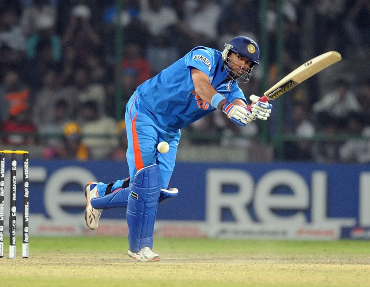Yuvraj Singh plays one to the leg side during his half-century, India v Netherlands, Group B, World Cup, Delhi, March 9, 2011