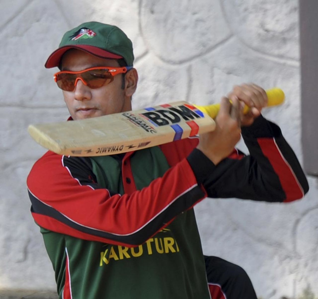 Tanmay Mishra checks his bat during a training session, Bangalore, March 10, 2011