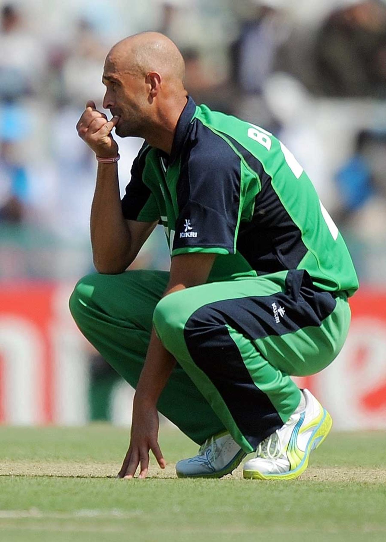 Andre Botha reacts as Kieron Pollard goes out of control, Ireland v West Indies, Group B, World Cup, Mohali, March 11, 2011