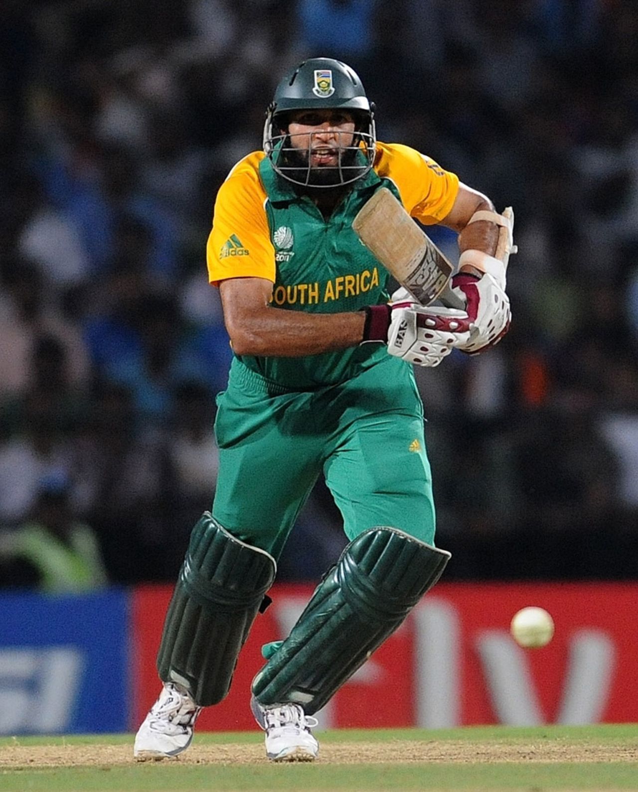 Hashim Amla pushes one to the off side, India v South Africa, Group B, World Cup, Nagpur, March 12, 2011