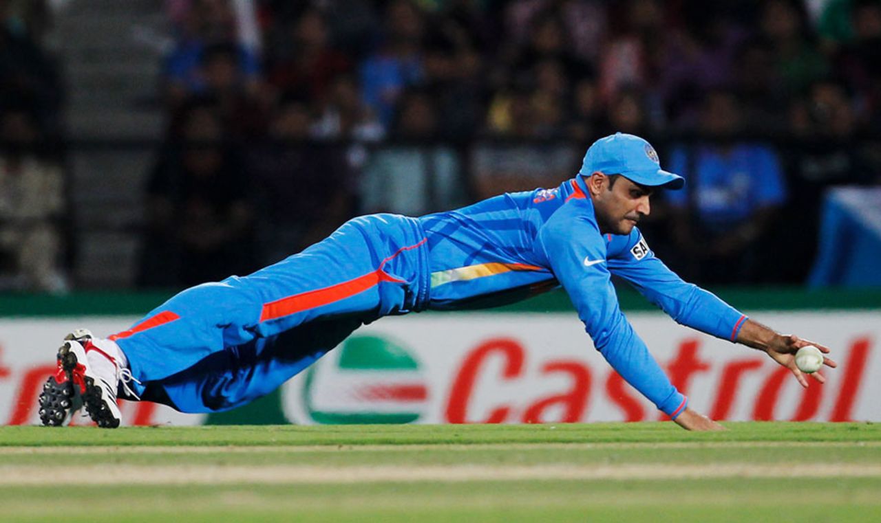 Virender Sehwag dives in the field, India v South Africa, Group B, World Cup, Nagpur, March 12, 2011