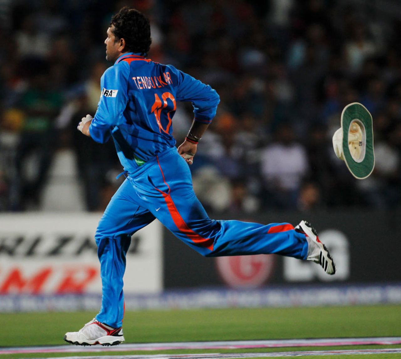 Sachin Tendulkar chases the ball in the field, India v South Africa, Group B, World Cup, Nagpur, March 12, 2011