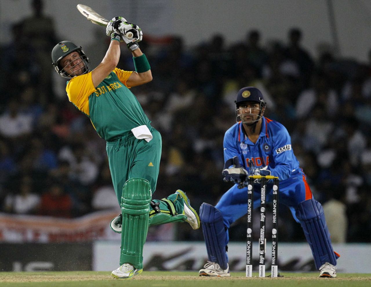 AB de Villiers hits a six, India v South Africa, Group B, World Cup, Nagpur, March 12, 2011