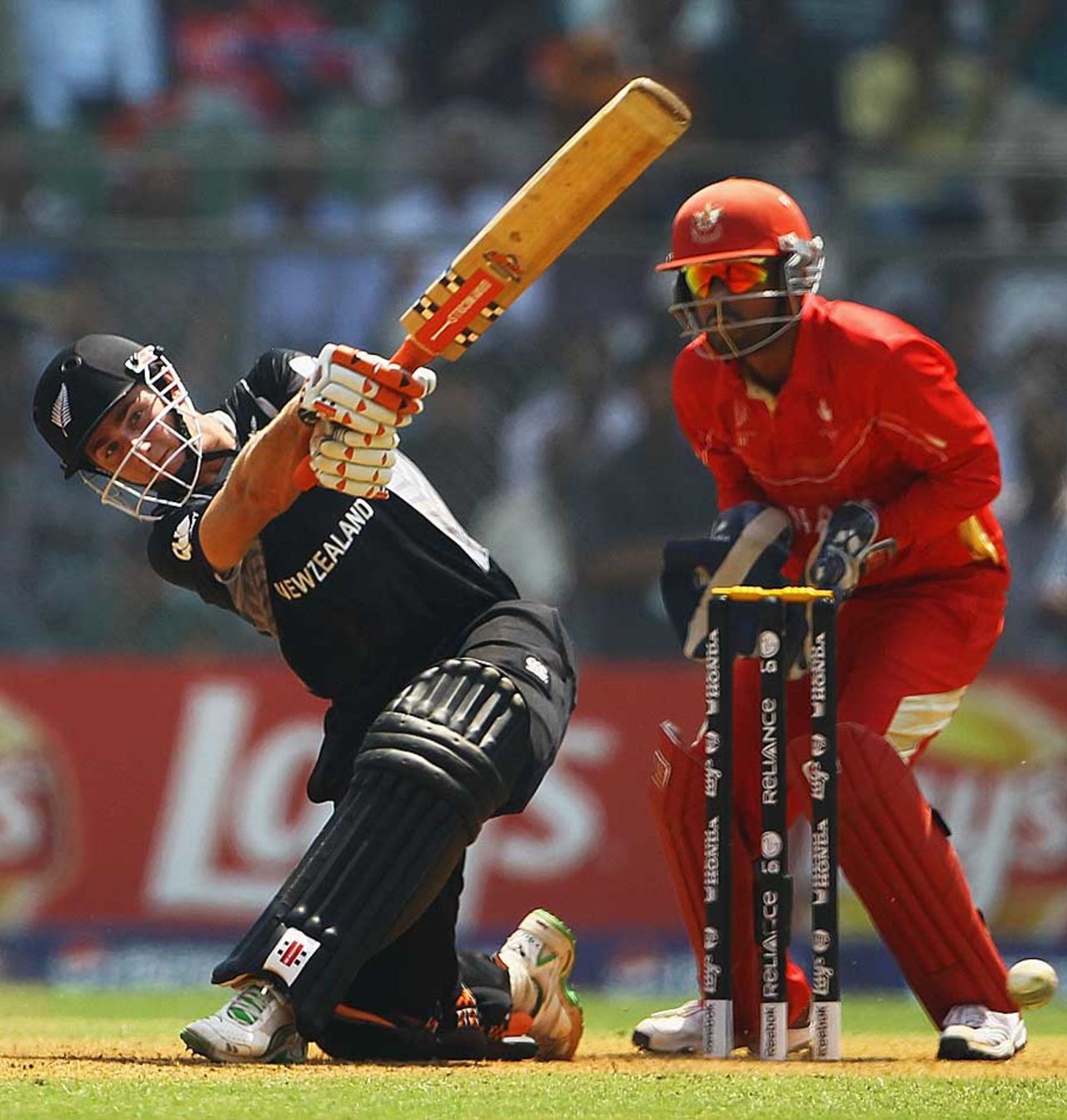 Kane Williamson slog-sweeps during his quick cameo, Canada v New Zealand, Group A, World Cup 2011, Mumbai, March 13, 2011