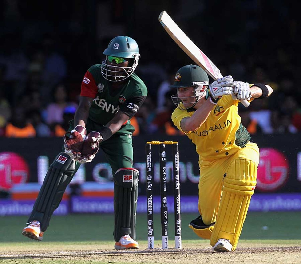 Michael Clarke drives through the off side, Australia v Kenya, World Cup 2011, Group A, Bangalore, March 13, 2011