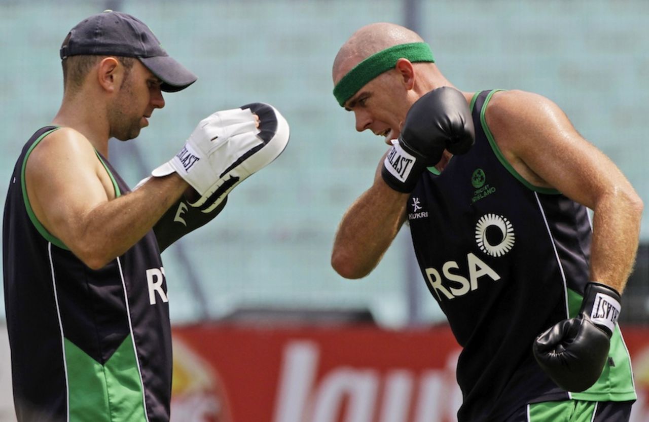 Trent Johnston trains ahead of the clash against South Africa, World Cup, Kolkata, March 14, 2011