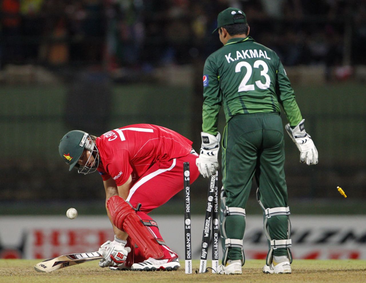 Craig Ervine loses his wicket, Pakistan v Zimbabwe, World Cup, Pallekele, March 14, 2011