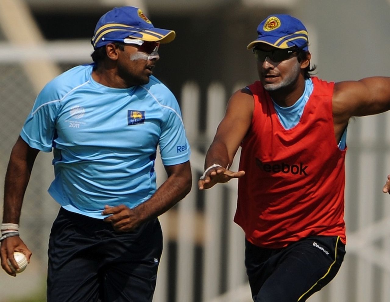 Kumar Sangakkara in pursuit of Mahela Jayawardene, World Cup, Mumbai, March 15, 2011