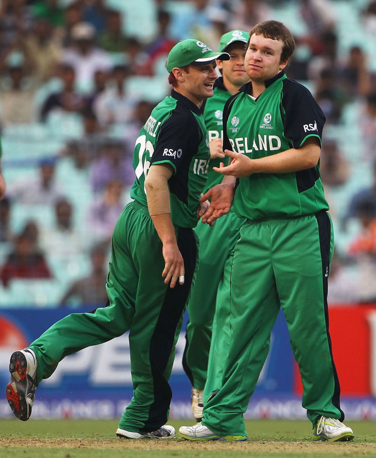 Team-mates congratulate Paul Stirling on dismissing Faf du Plessis, Ireland v South Africa, Group B, World Cup, Kolkata, March 15, 2011