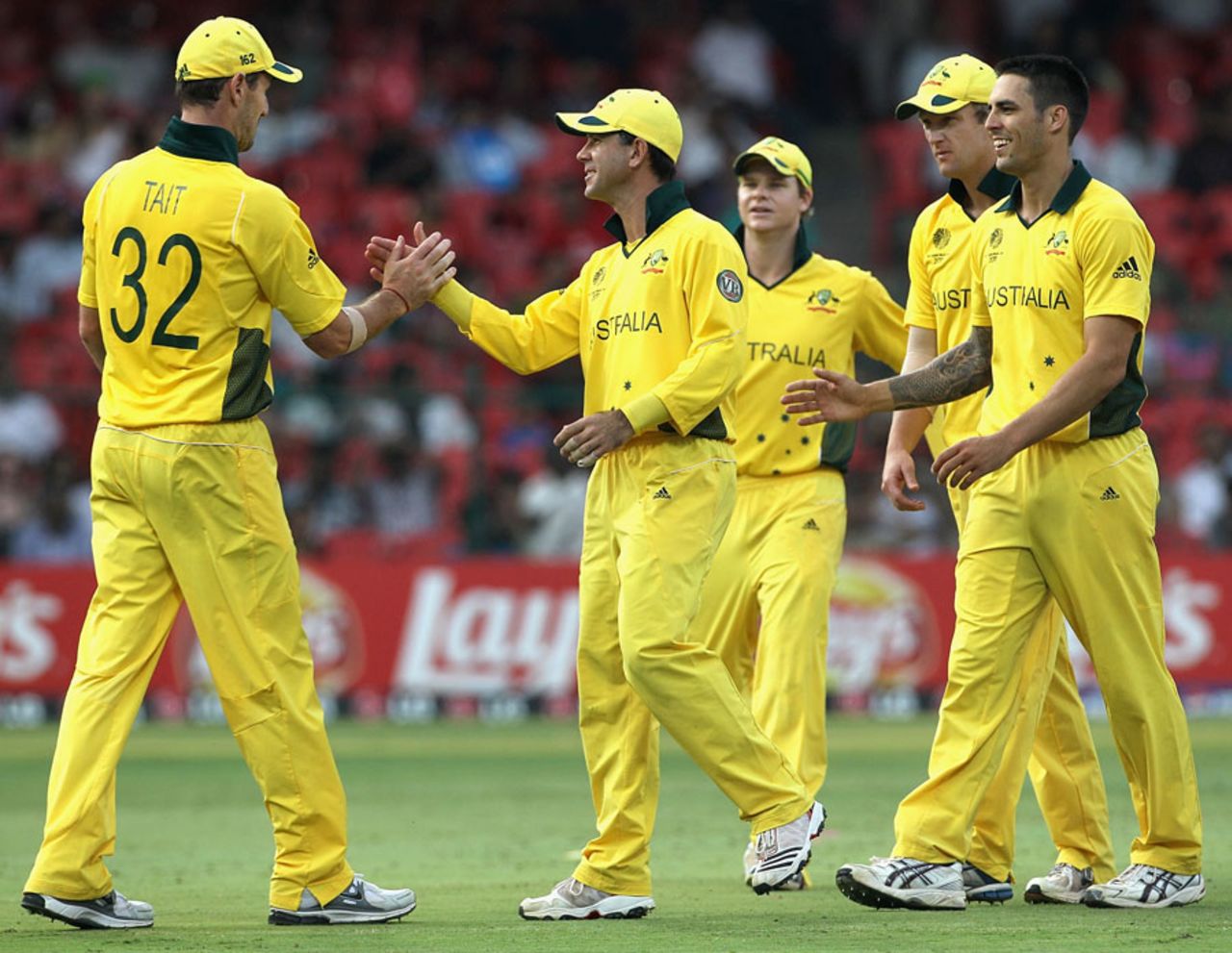 Australia celebrate the dismissal of Nitish Kumar, Australia v Canada, Group A, World Cup, Bangalore, March 16, 2011