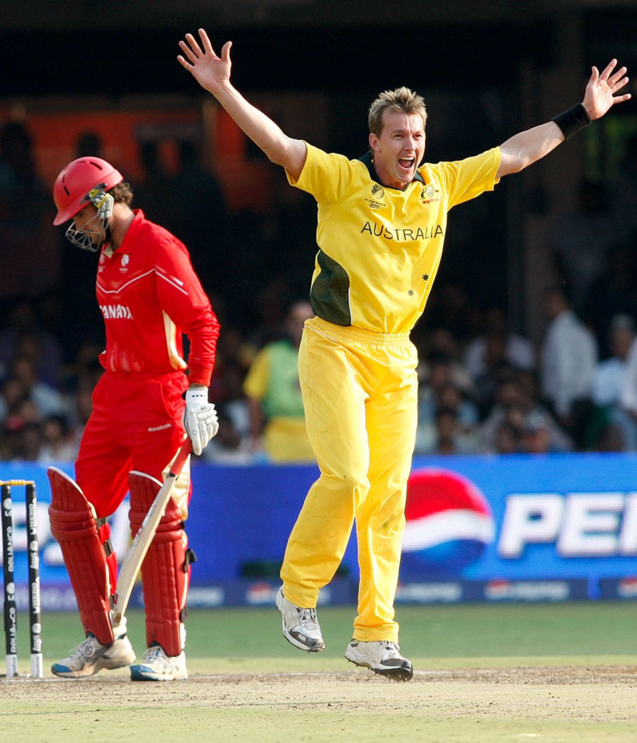 Brett Lee appeals for the wicket of Karl Whatham, Australia v Canada, Group A, World Cup, Bangalore, March 16, 2011