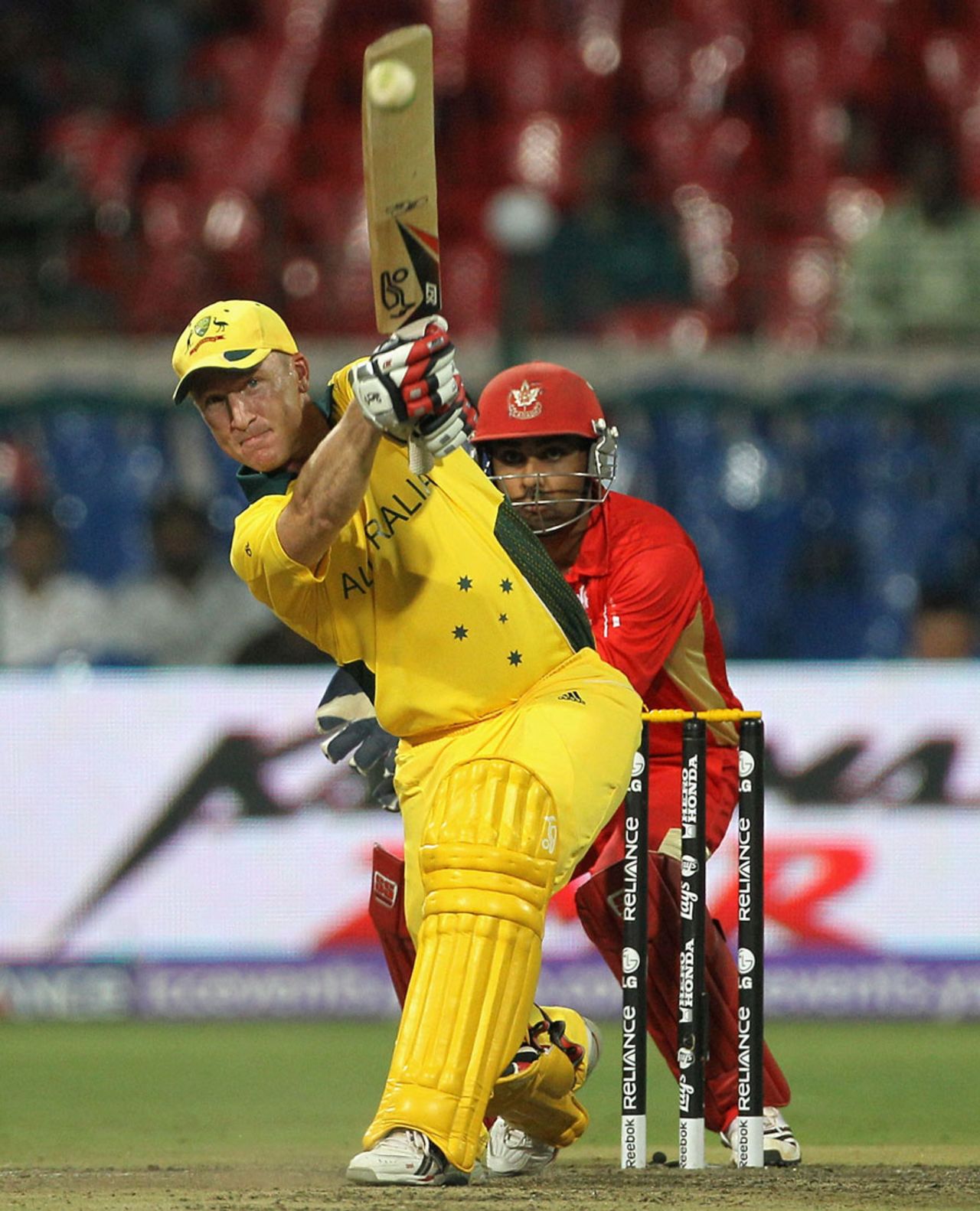 Brad Haddin hits a six over mid-on, Australia v Canada, Group A, World Cup, Bangalore, March 16, 2011