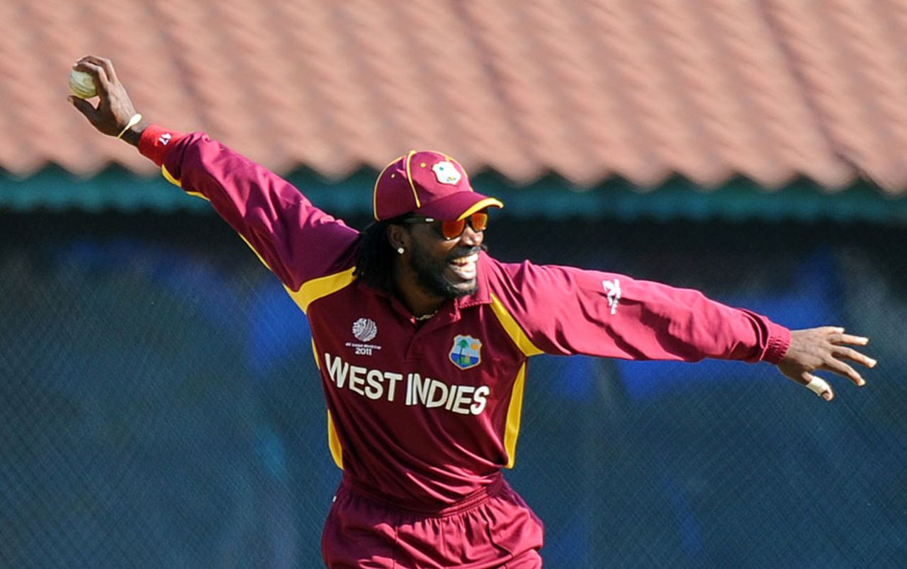 Chris Gayle took a simple catch to remove Jonathan Trott, England v West Indies, World Cup, Group B, March 17, 2011