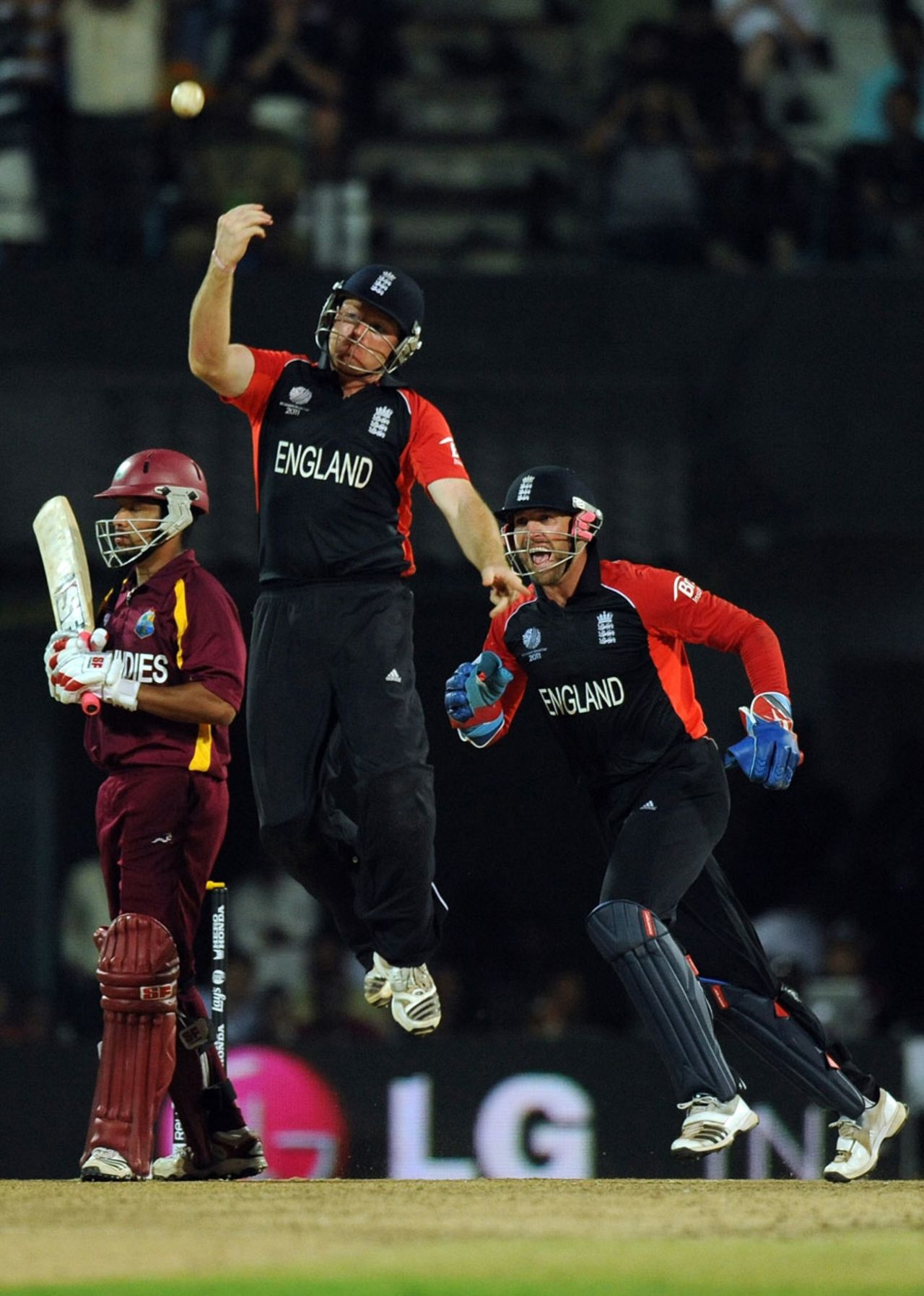 Ramnaresh Sarwan's calm innings ended when he popped a catch to Ian Bell, England v West Indies, World Cup, Group B, March 17, 2011