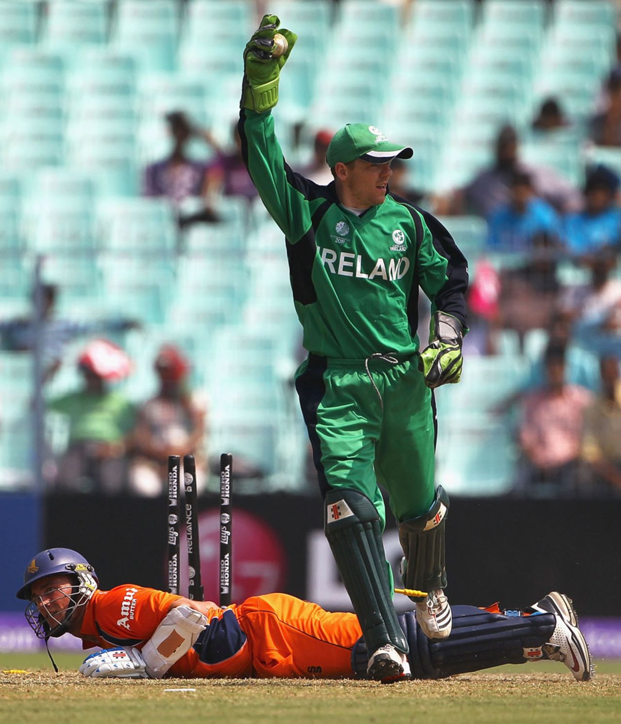Atse Buurman is run out for 26, Ireland v Netherlands, World Cup 2011, Group B, March 18, 2011