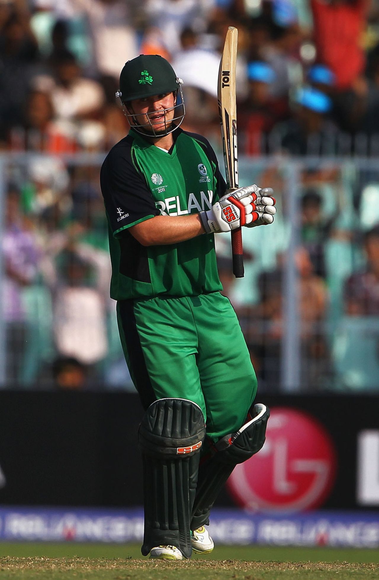 Paul Stirling celebrates his maiden World Cup ton, Ireland v Netherlands, World Cup 2011, Group B, March 18, 2011
